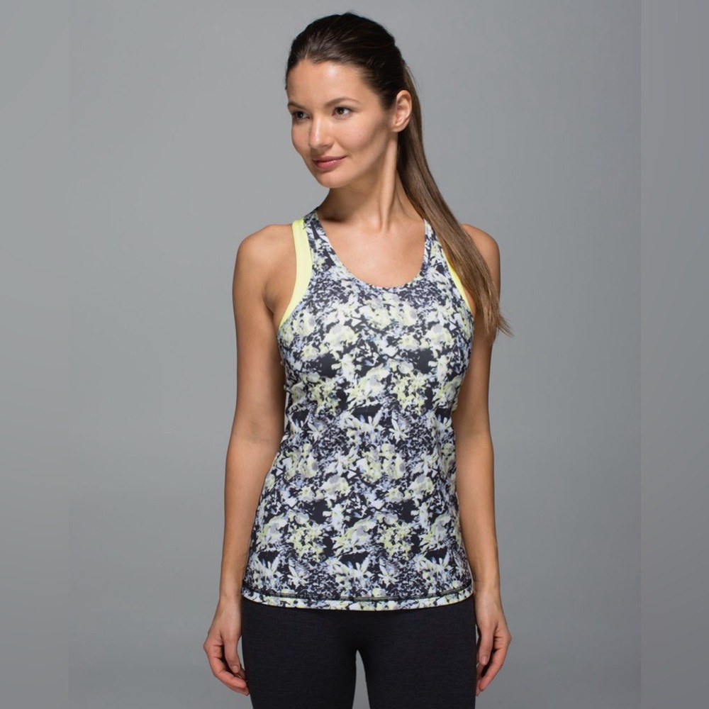 NWT Lululemon Inspiration Tank II Crosscourt Petal Black Clarity Yellow Size 8